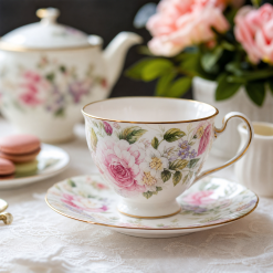 Hand-Painted Floral Teacup & Saucer