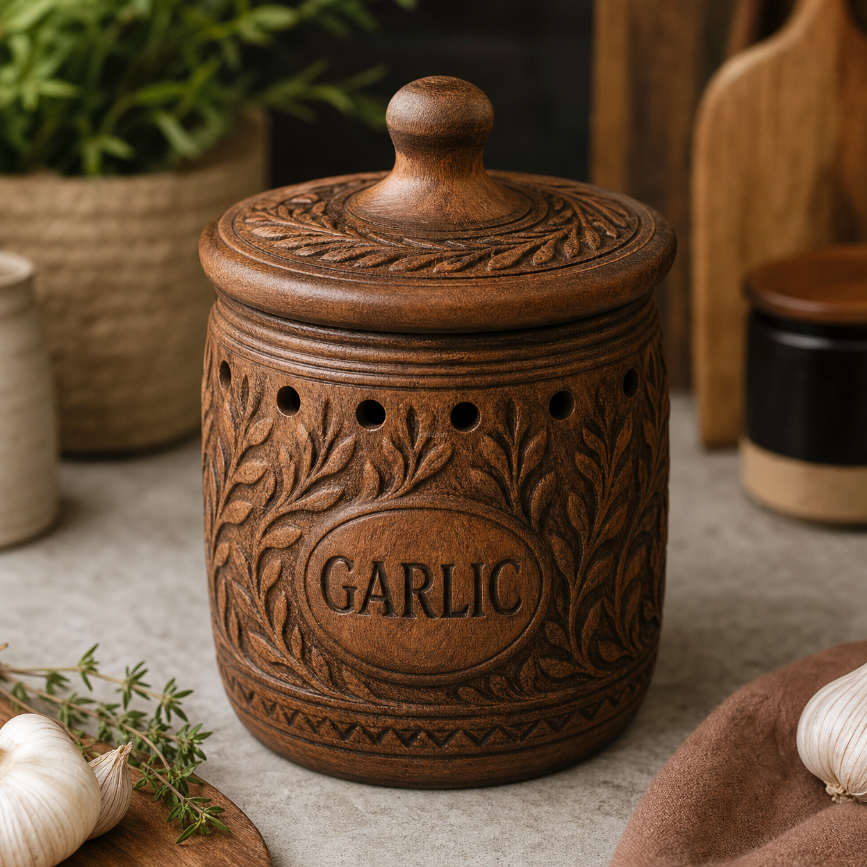 Hand-Carved Garlic Keeper