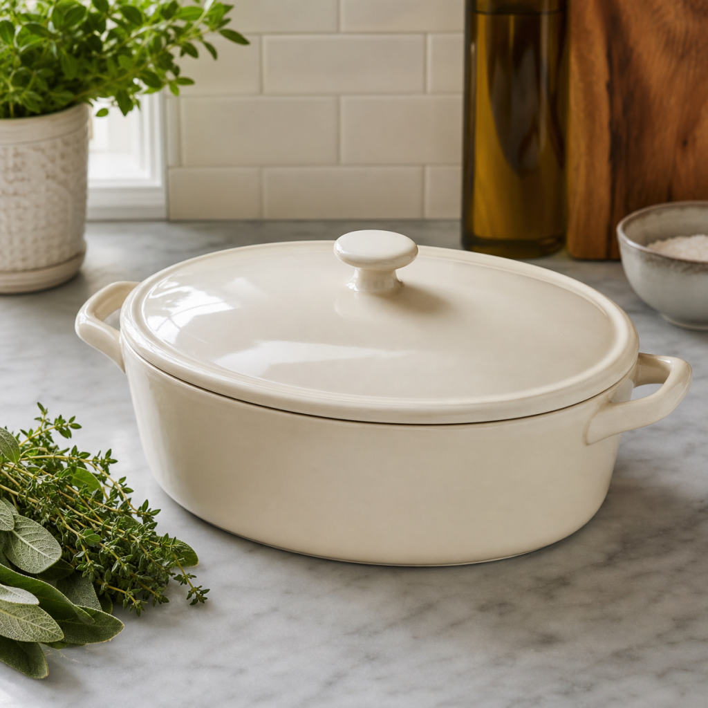 oval ceramic baking dish with lid