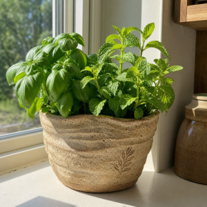 handcrafted ceramic herb planter windowsill