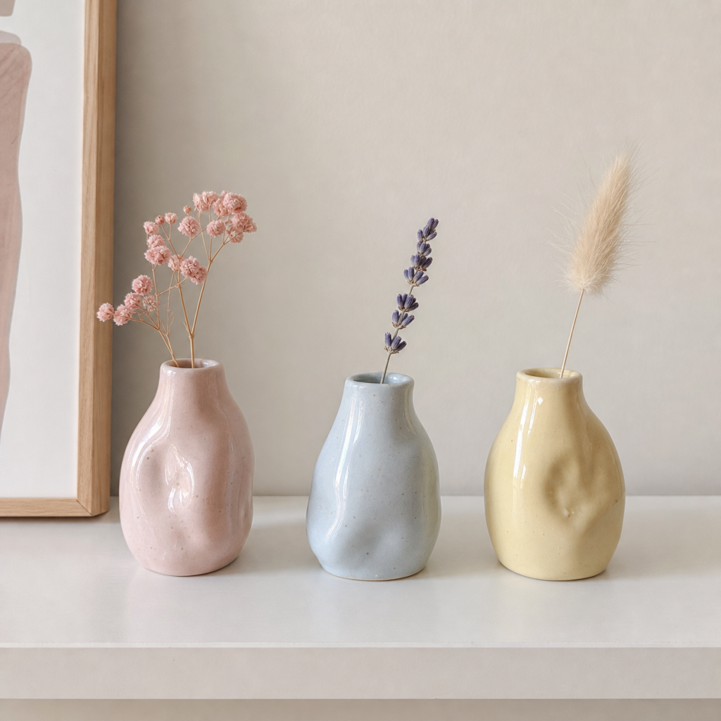 hand-pinched ceramic bud vase trio