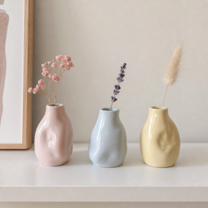 hand-pinched ceramic bud vase trio