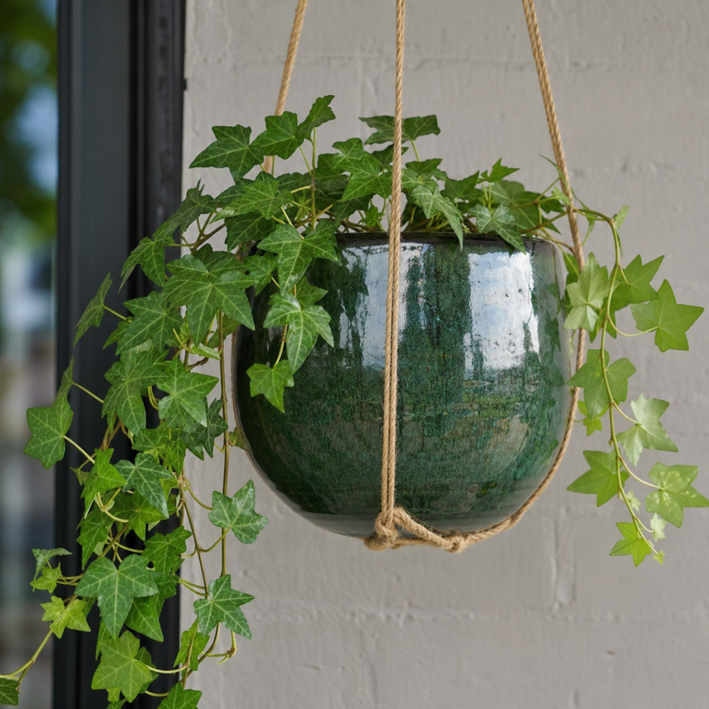 glazed stoneware hanging planter