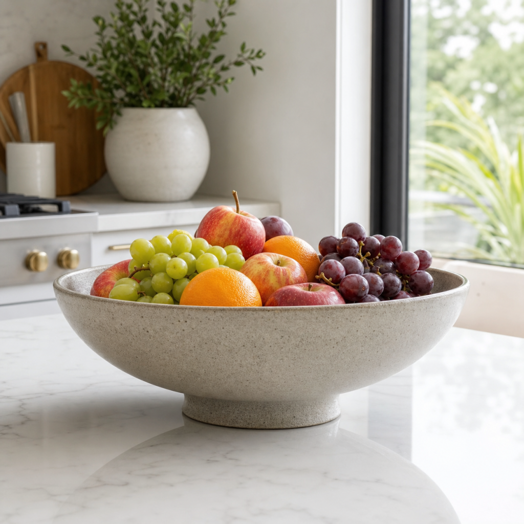 stoneware fruit bowl with footed base