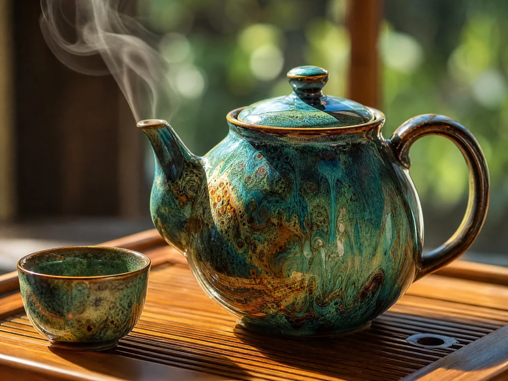 reactive glaze ceramic teapot