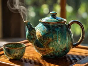 reactive glaze ceramic teapot